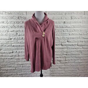Roamans WomenTop 1X Plus Waffle Knit Long Sleeve Mauve Collar SWE127E